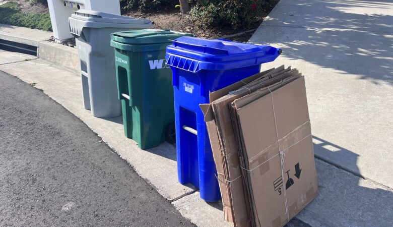 Recycling and composting bins at Ocean Hills Country Club